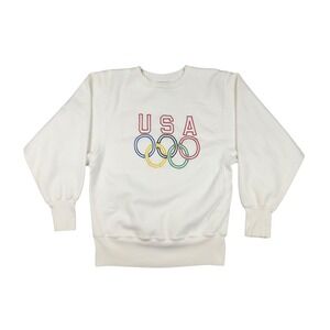 Vtg 90s Champion Reverse Weave USA Olympic Rings Sweatshirt White Men's Medium